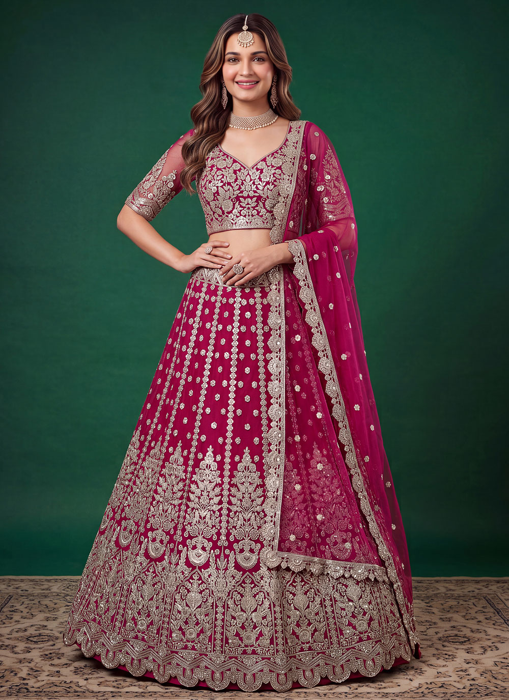 Pink Net Sequins Dori Embroidered Trendy Lehenga Choli - Buy Online