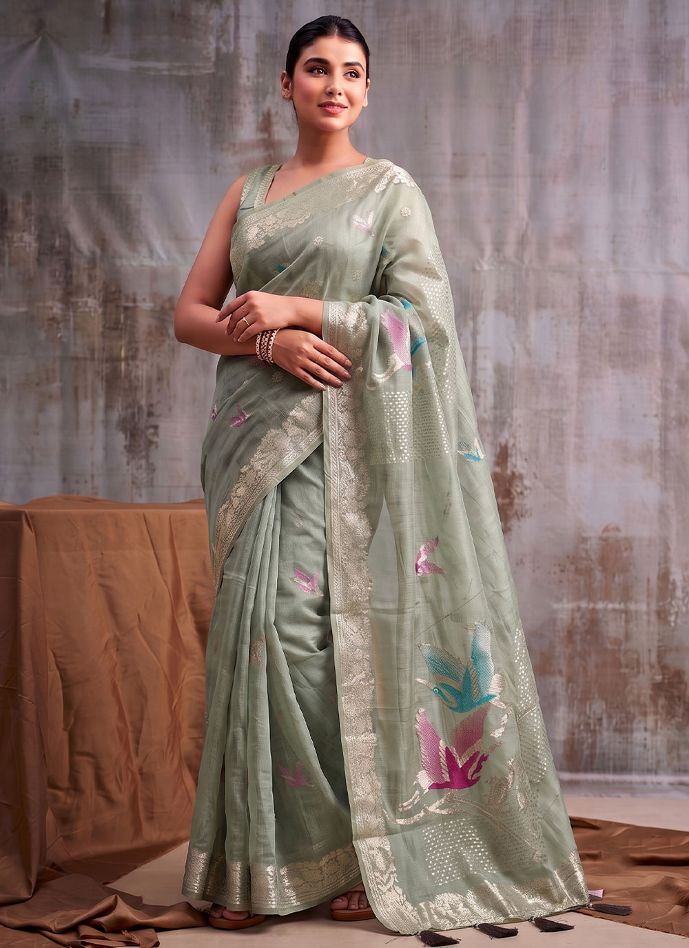 Sea Green Cotton Woven Classic Saree for Casual - Buy Online