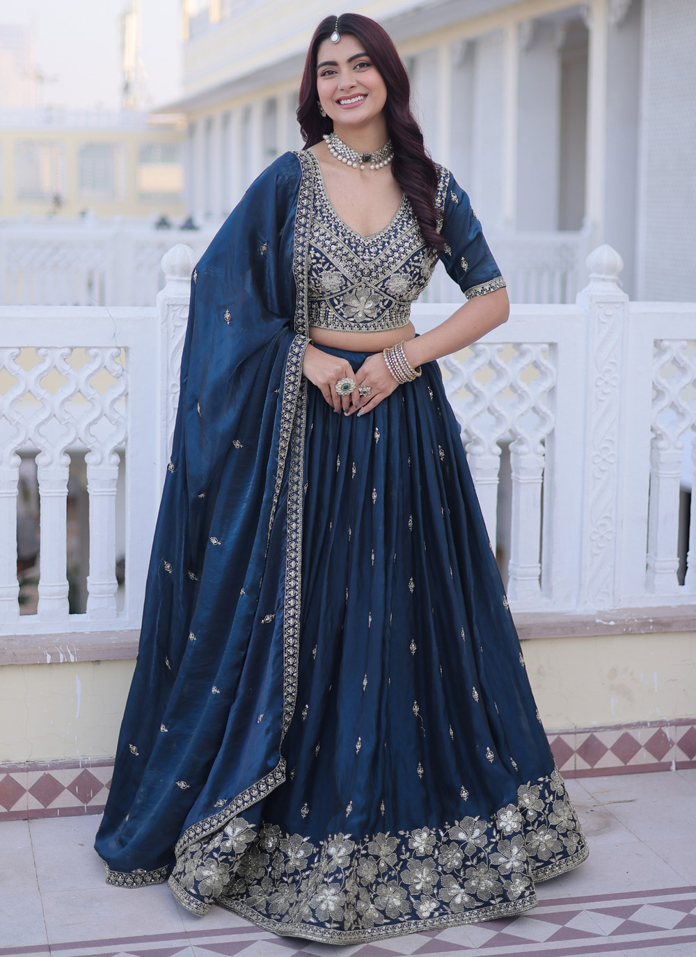 Blue Fandy Silk Beads Embroidered Trendy Lehenga Choli - Buy Online