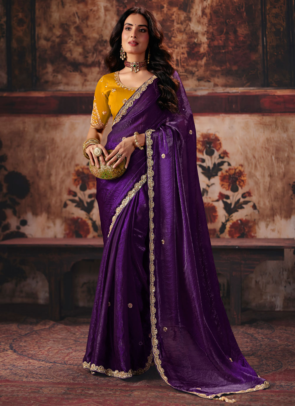 Fandy Satin Purple Sequins Beads Reception Trendy Saree - Buy Online