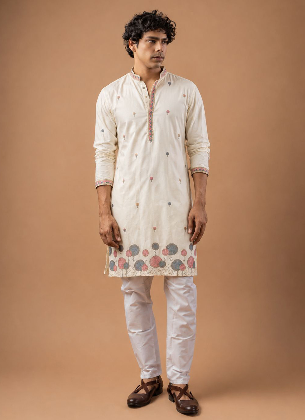 White Viscose Silk Embroidered Kurta Pyjama - Buy Online