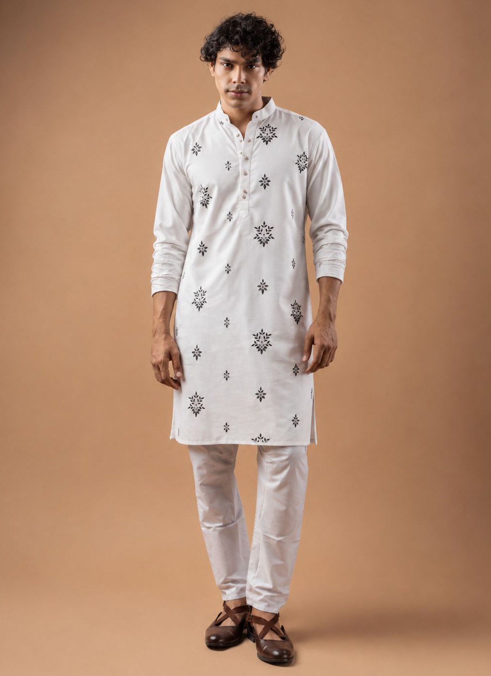 White Silk Embroidered Trendy Kurta Pyjama Set - Buy Online