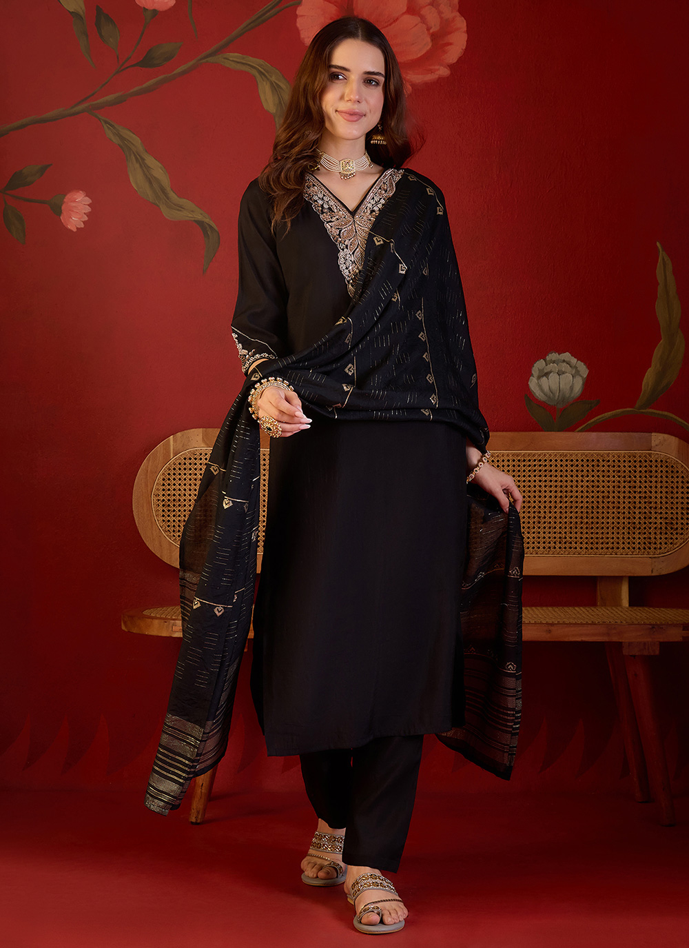 Black Silk Embroidered Designer Salwar Suit - Buy Online