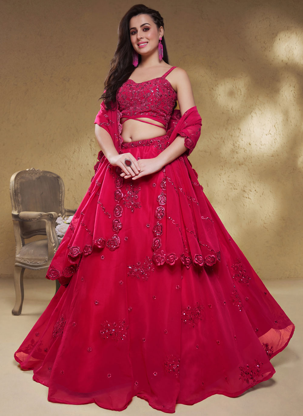 Georgette Pink Sequins Dori Embroidered Trendy Lehenga Choli  - Buy Online