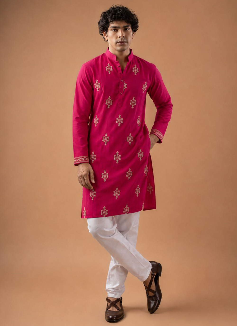 Pink Viscose Silk Embroidered Kurta Pyjama for Party - Buy Online