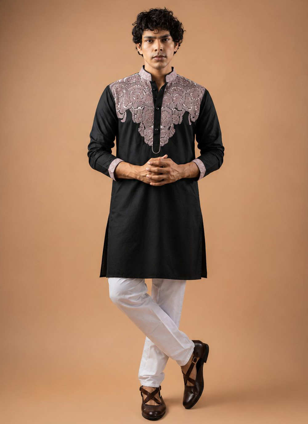 Black Embroidered Viscose Silk Designer Kurta Pyjama - Buy Online