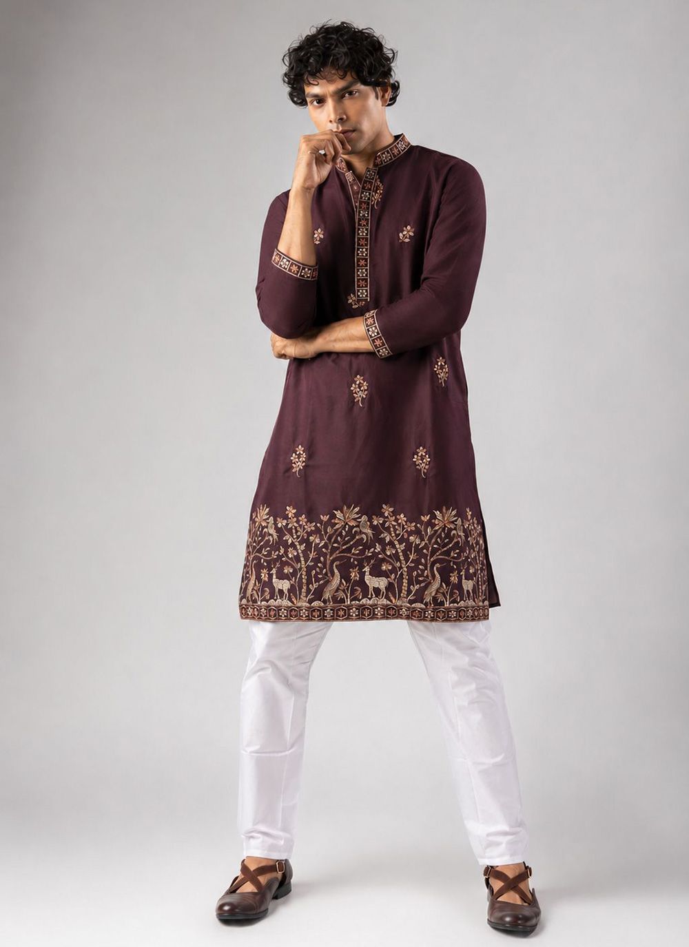 Wine Viscose Embroidered Festival Kurta Pyjama - Buy Online