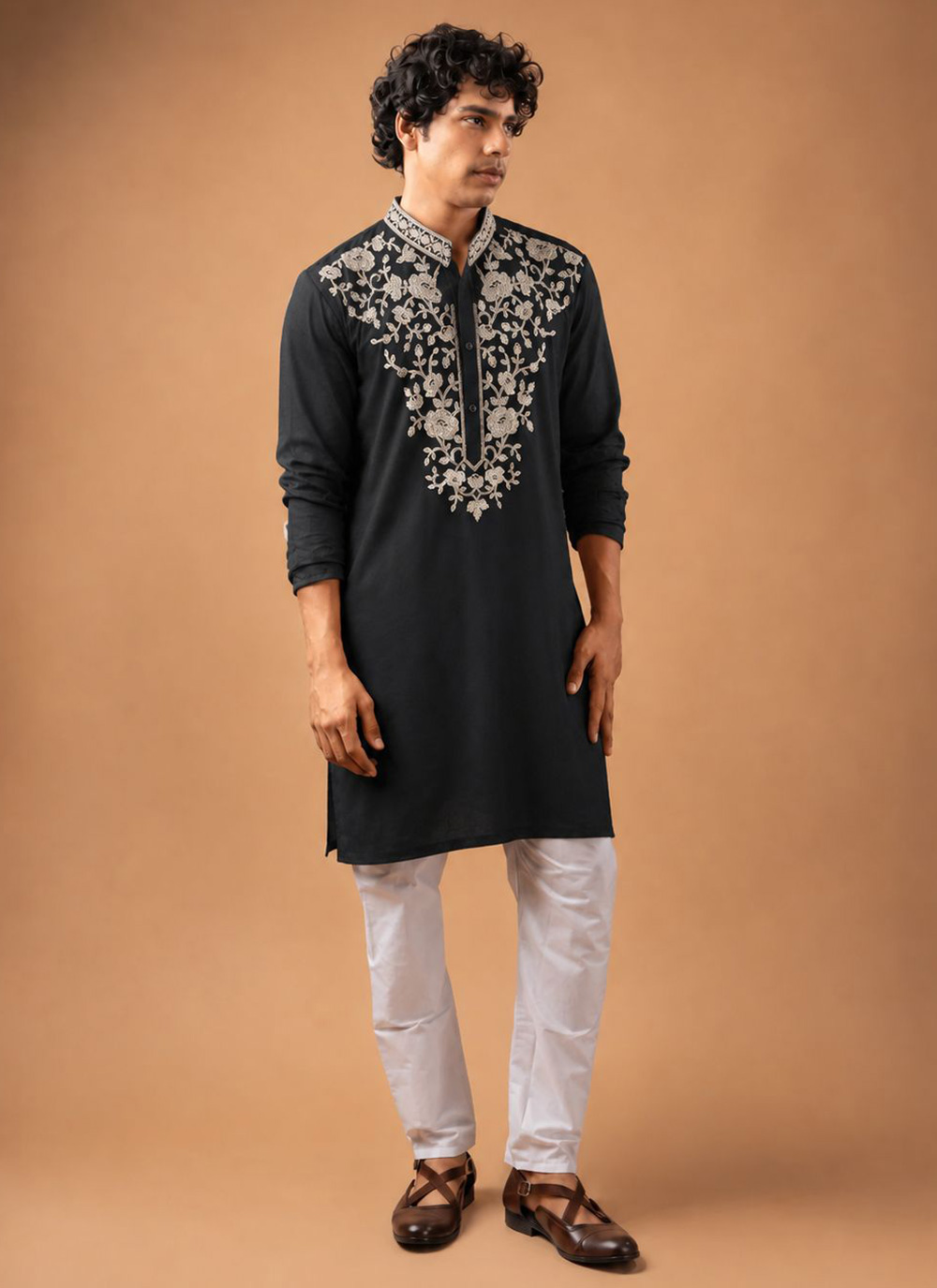 Embroidered Silk Black Reception Kurta Pyjama - Buy Online