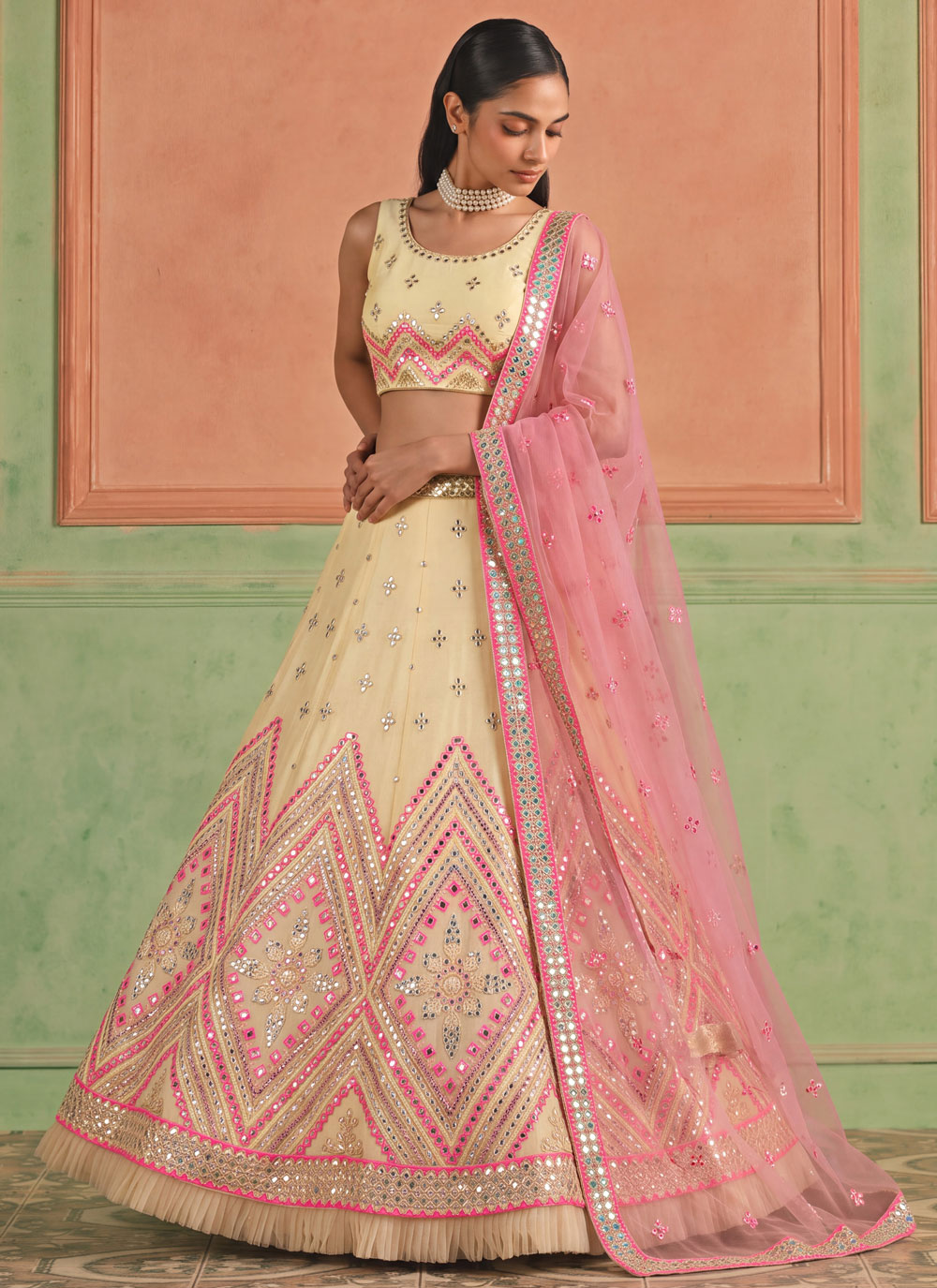 Organza Off White Mirror Embroidered Trendy Lehenga Choli - Buy Online