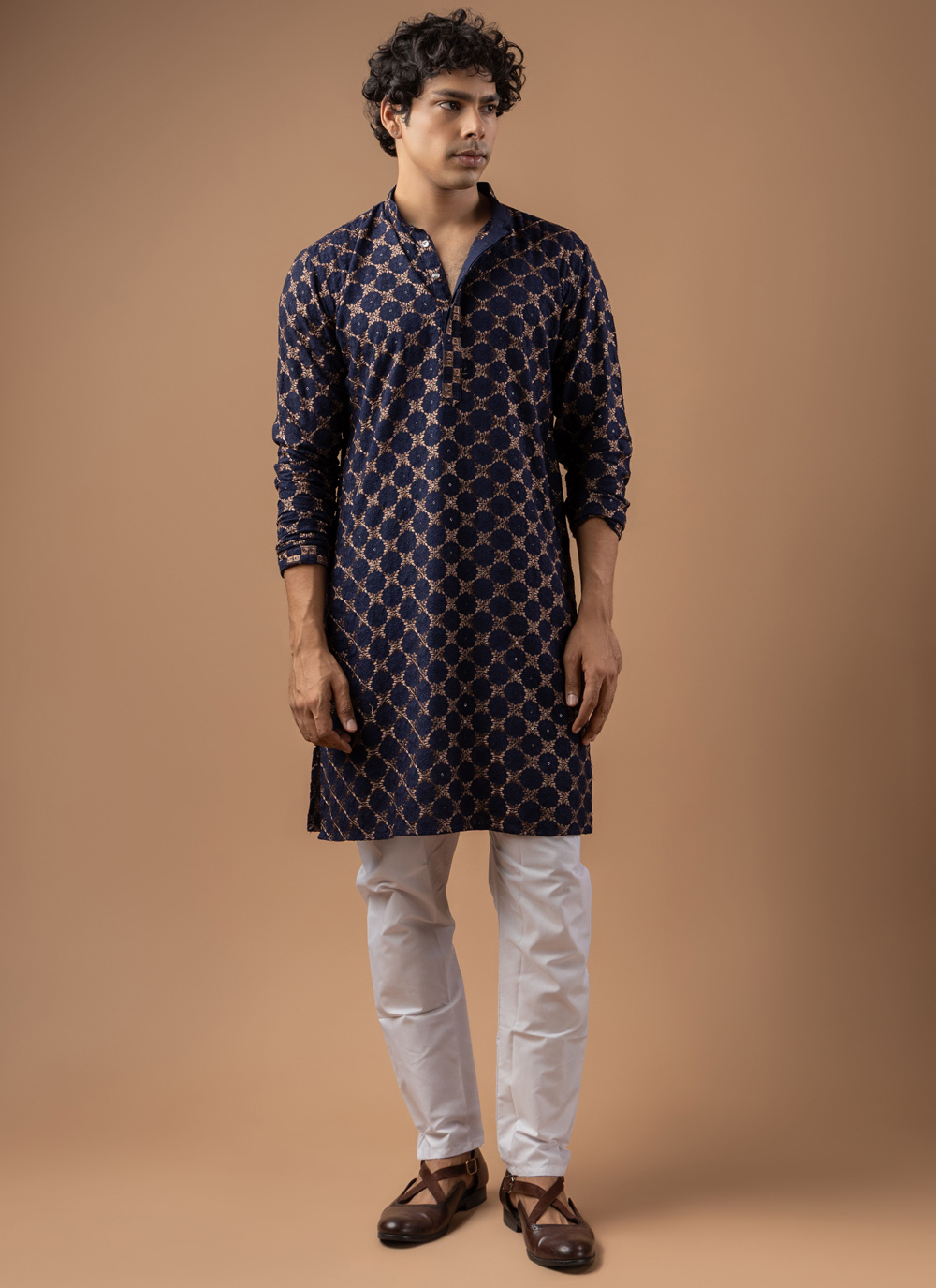 Embroidered Rayon Kurta Pyjama in Blue - Buy Online