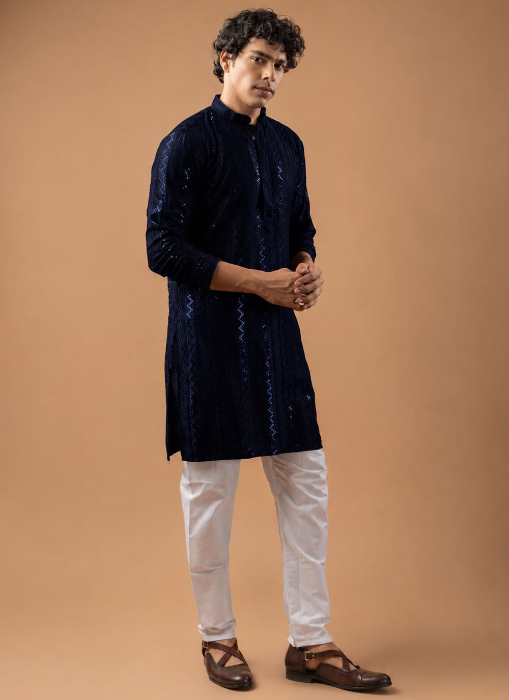Festival Rayon Embroidered Navy Blue Kurta Pyjama - Buy Online