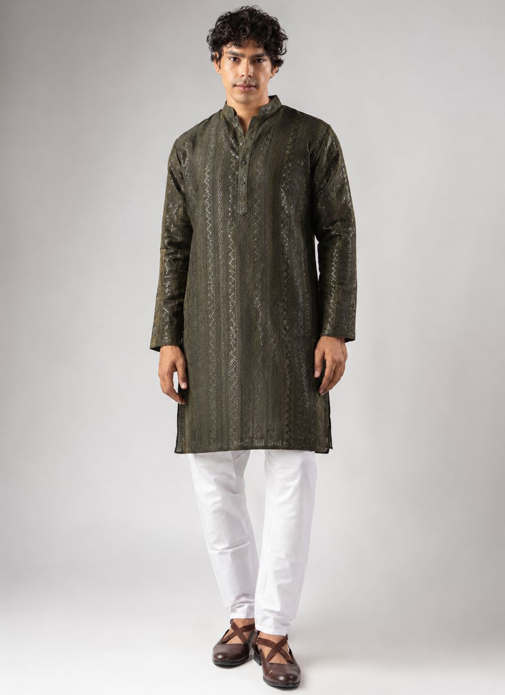Rayon Embroidery Work Green Traditional Kurta Set - Buy Online