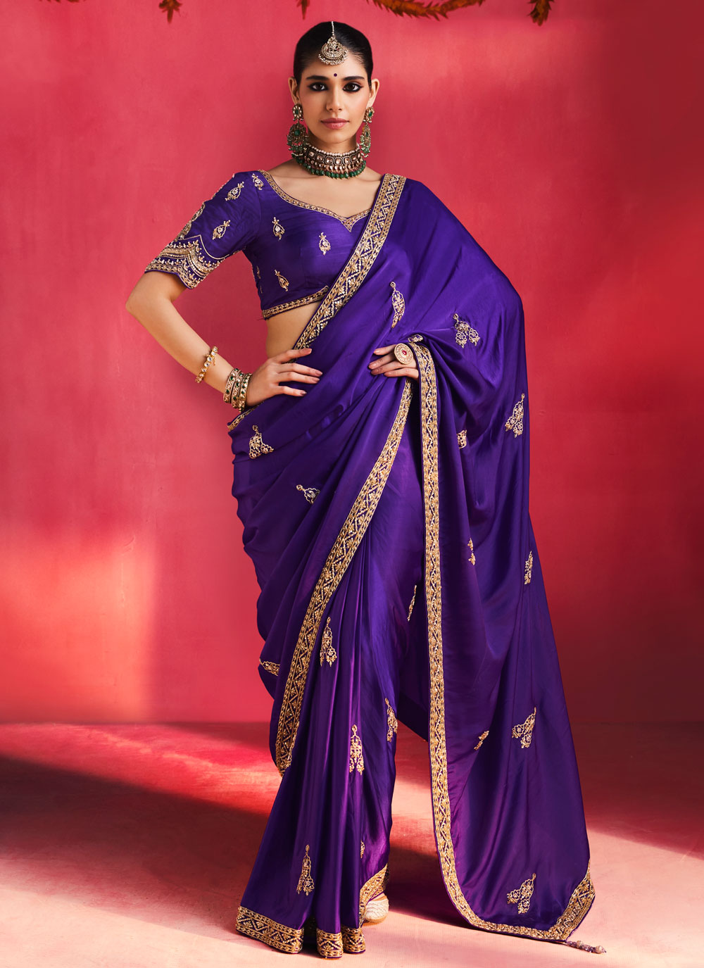 Purple Fancy Fabric Sequins Thread Stone Work Classic Saree - Buy Online