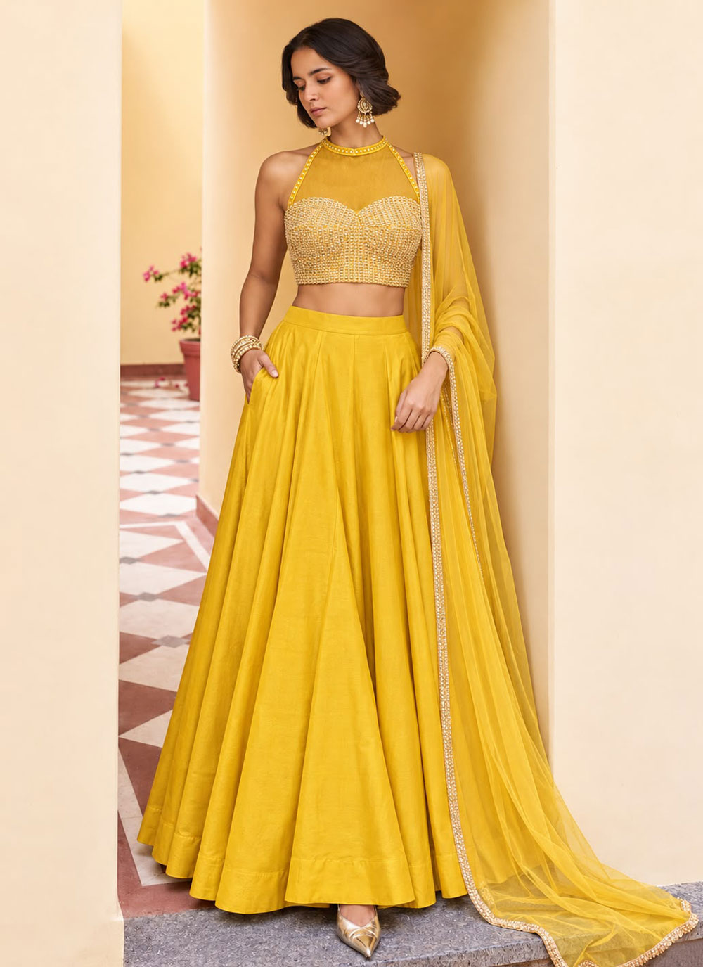Yellow Silk Plain Readymade Lehenga Choli - Buy Online