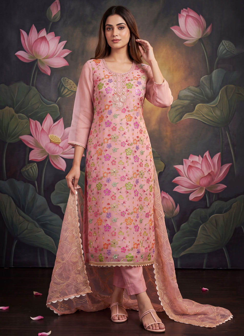 Embroidered Organza Pink Trendy Salwar Suit - Buy Online